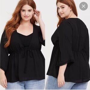 Torrid Deep Black Tie Chiffon Babydoll Blouse
